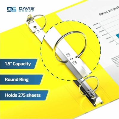 Davis Group Premium Economy, Round Ring, Binder, 6 Pack (Yellow, 1.5") - Letter - 8 1/2" (215.90 mm) x 11" (279.40 mm) Sheet Size - 275 Sheet Capacity - 3 x 1.50" (38.10 mm) Ring(s) - Fastener(s): Round Ring - Pocket(s): 2, Inside Front & Back - Polypropylene - Yellow - 6.25 lb (2834.95 g) - Recycle  