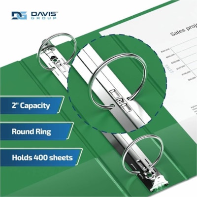 Davis Premium Economy, Round Ring, Binder, 6 Pack (Green, 2") - Letter - 8 1/2" (215.90 mm) x 11" (279.40 mm) Sheet Size - 400 Sheet Capacity - 3 x 2" (50.80 mm) Ring(s) - Fastener(s): Round Ring - Pocket(s): 2, Inside Front & Back - Polypropylene - Green - 7.60 lb (3447.30 g) - Recycled - Spine Lab  