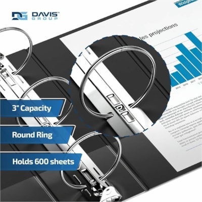 Davis Group Premium Economy, Round Ring, Binder, 6 Pack (Black, 3") - Letter - 8 1/2" (215.90 mm) x 11" (279.40 mm) Sheet Size - 600 Sheet Capacity - 3 x 3" (76.20 mm) Ring(s) - Fastener(s): Round Ring - Pocket(s): 2, Inside Front & Back - Polypropylene - Black - 9.10 lb (4127.69 g) - Recycled - Spi  