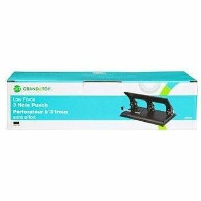 Grand & Toy Low Force Hole Punch, 3-Hole, Black - 30 Sheet - 9/32" (7.11 mm) Punch Size - Metal - Black  