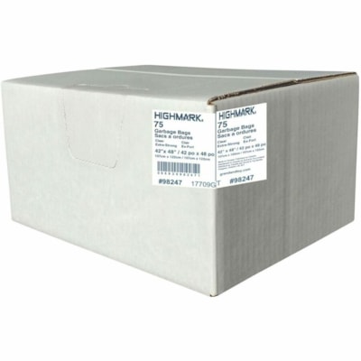 Highmark Trash Bag - 41 gal (155201.883144 mL) Capacity - 10.25" (260.35 mm) Width x 13.50" (342.90 mm) Length - Low Density - Clear - Linear Low-Density Polyethylene (LLDPE), Resin, Plastic - Garbage, Industrial - Recycled - 75 / Case GARBAGE BAGS 75/CASE 