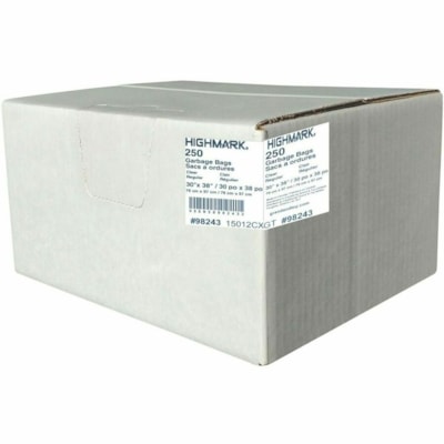 Highmark Trash Bag - 30 gal (113562.35352 mL) Capacity - 38" (965.20 mm) Width x 30" (762 mm) Length - Low Density - Clear - Linear Low-Density Polyethylene (LLDPE), Resin, Plastic - Industrial, Garbage - Recycled - 250 / Unit GARBAGE BAGS 250/CASE 