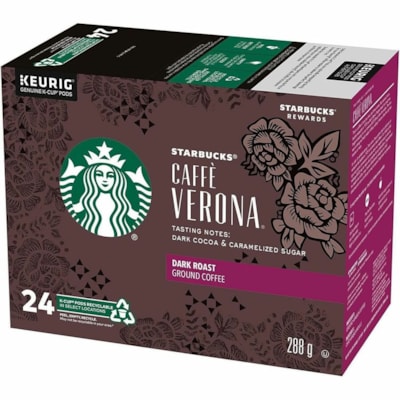 Starbucks K-Cup K-Cup Coffee - Compatible with Keurig K-Cup Brewer - Dark - 24 Cup - 24 / Box - Compatible with Keurig K-Cup Brewer - American - Dark - 24 Cup - K-Cup - Caffé Verona, Classic, Dark Cocoa, Roasty Sweet - 24 / Box  