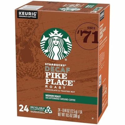 Starbucks K-Cup K-Cup Coffee - Compatible with Keurig K-Cup Brewer - Medium - 24 / Box - Compatible with Keurig K-Cup Brewer - American - Medium - K-Cup - Classic, Pike Place Roast - Decaffeinated - 24 / Box 24/BOX 