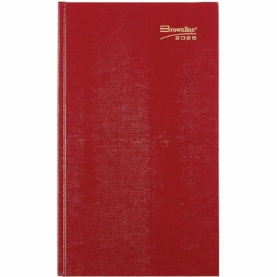 Brownline Traditional Daily Hard Cover Bound Journal 13-3/8" x 7-7/8" Red English - Daily - 12 Month - January 2025 to December 2025 - 1 Day Single Page Layout - 7 7/8" (200.03 mm) x 13 3/8" (339.73 mm) Sheet Size - Perfect - Desktop - Red - Red Cover - Tabbed, Perforated Corner, Hard Cover, Perpetu  
