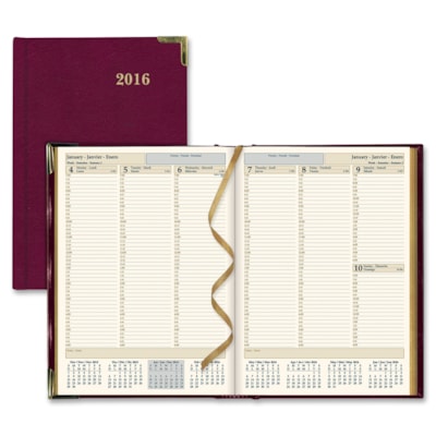Brownline Aristo Bonded Leather Weekly Executive Appointment Book - Julian Dates - Weekly - January to December - 7:00 AM to 6:00 PM - Quarter-hourly - 1 Week Single Page Layout - 7 5/8" (193.68 mm) x 10 7/8" (276.23 mm) Sheet Size - Sewn - Assorted - Leather - Hard Cover, Ribbon Marker, Maps - 1 Ea  