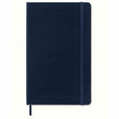 Moleskine Planner - Large - Weekly - 12 Month - January 2025 - December 2025 - 5 1/10" (129.54 mm) x 8 19/64" (210.82 mm) Sheet Size - Ivory Sheet - Elastic - Sapphire Blue - Paper - Cardboard Cover - Hard Cover, Acid-free, Ruled, Rounded Corner, Durable, Easy to Use - 1  