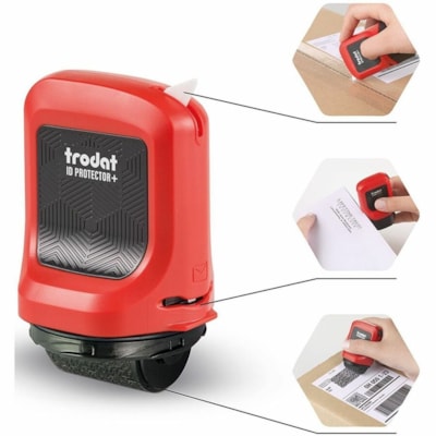 Trodat Roller Stamp - 1" (25.40 mm) Impression Width - Black - Shipping - Recycled RED MOUNT  NO REFILLS 
