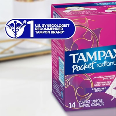 Tampax Radiant Tampon - Regular - Odor-free, Dye-free, Latex-free, Anti-leak - 18/Pack - 54 Each TRIAL QPS 54EA TOTAL 
