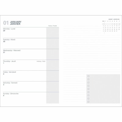 Quo Vadis Planner Note 21 Toscana Black Bilingual - Medium - Weekly - 16 Month - September 2025 to December 2026 - 1 Week Single Page Layout - 6" (152.40 mm) x 8 1/4" (209.55 mm) Sheet Size - White Sheet - Stitched - Paper, Plastic - Black Cover - Note Page, Writable Surface, Planner Page, Address B TOSCANA BLACK 1PPW  NOTES  MONTHLY CALENDARS