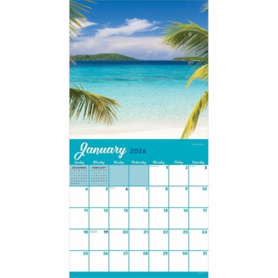TF Publishing 2026 Tropical Beaches Wall Calendar - Monthly - 12 Month - January 2026 to December 2026 - 12" (304.80 mm) x 24" (609.60 mm) Sheet Size - Wall Mount - Multi - Paper - Monthly Grid, Plastic-free, Bonus Month  