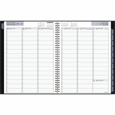 At-A-Glance 2026 Premiere Weekly Appointment Book - 11" H x 8" W - Black - Bilingual - Weekly - 12 Month - January 2026 to December 2026 - Quarter-hourly, 7:00 AM to 9:45 PM - Monday - Friday, 7:00 AM to 6:45 PM - Saturday - 1 Week Double Page Layout - 8" (203.20 mm) x 11" (279.40 mm) Sheet Size - S HARDCOVER BILINGUAL PREMIERE BLACK