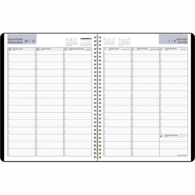 At-A-Glance 2026 Weekly Appointment Book - 11" H x 8" W - Black - Bilingual - Weekly - 12 Month - January 2026 to December 2026 - Quarter-hourly, 7:00 AM to 9:45 PM - Monday - Friday, 7:00 AM to 6:45 PM - Saturday - 1 Week Double Page Layout - 8" (203.20 mm) x 11" (279.40 mm) Sheet Size - Spiral Bou BILINGUAL 8X11 BLK SIM.LEATHER 