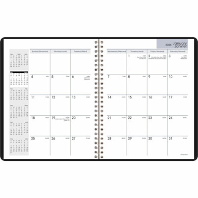 Agenda mensuel 2026 AT-A-GLANCE pour vous aider à planifier vos evenements, vos tâches et vos rendez-vous. - Mensuel - 12 Mois - Janvier 2026 à Décembre 2026 - 1 Mois Disposition double page - format 6 7/8 po (174,63 mm) x 8 45/64 po (220,98 mm) - Reliure à spirales - Cover No 9 1/8 X 7 3/8 PO  BILINGUE 