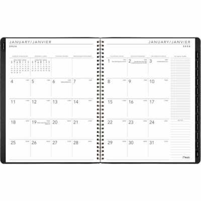 Le cahier de rendez-vous mensuel Contempo 2026 Mead peut aider à la planification des evenements, des tâches et des rendez-vous. - Hebdomadaire, Mensuel - 12 Mois - Janvier 2026 à Décembre 2026 - Toutes les heures - 1 Semaine, 1 Mois Disposition double page - format 8 1/4 po (209,5 CONTEMPORAIN RECYCLÉ  NOIR  BILINGUE
