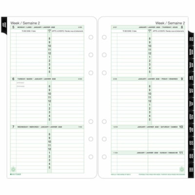 Day-Timer 2026 Dated Refill 2-Pages/Week Portable - 6-3/4" H x 3-3/4" W - Bilingual - Weekly - 12 Month - January 2026 to December 2026 - 8:00 AM to 5:00 PM - Hourly - Monday - Friday, 8:00 AM to 12:00 PM - Hourly - Saturday - Sunday - 1 Week Double Page Layout - 3 3/4" (95.25 mm) x 6 3/4" (171.45 m 3.75X6.75 BILINGUAL 30% PCW