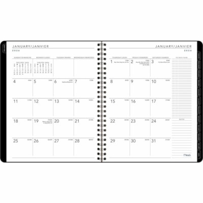 Mead 2026 Contempo Monthly Appointment Book - 8-3/4" H x 6-7/8" W - Black - Bilingual - Monthly - 12 Month - January 2026 to December 2026 - 1 Month Double Page Layout - 6 7/8" (174.50 mm) x 8 3/4" (222.25 mm) Sheet Size - Spiral Bound - Paper - Black Poly, Polypropylene Cover - Appointment Schedule DESK APPOINTMENT BOOK BLACK 