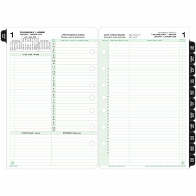 Day-Timer 2026 Dated Refill 2-Pages/Day Desk - 8-1/2" H x 5-1/2" W - Bilingual - Folio/Desk - Daily - 12 Month - January 2026 to December 2026 - 7:00 AM to 10:00 PM - Hourly - 1 Day Double Page Layout - 5 1/2" (139.70 mm) x 8 1/2" (215.90 mm) Sheet Size - 7 x Holes - Desk - Paper - Paper Cover - Ref BILLINGUAL 5.5X8.5 30% PCW