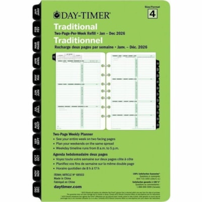 Day-Timer Refill Weekly Desk Size 2PPW Bilingual - Desk - Weekly - 12 Month - January 2025 to December 2025 - 1 Day, 1 Week Double Page Layout - 5 1/2" (139.70 mm) x 8 1/2" (215.90 mm) Sheet Size - 7 x Holes - Paper - Reference Month, Planner Page, Auto Mileage - 1 Each 5.5X8.5 30% PCW
