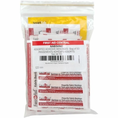 First Aid Central Assorted Adhesive Bandages, 50 per Bag - Assorted Sizes - Plastic - 50 / Bag REFILL BAGGED  ASSORTED COMPONENT FOR CABINET