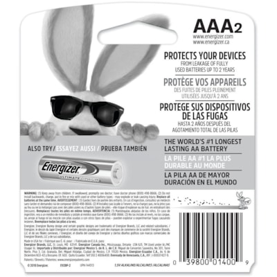 Energizer Alkaline AAA Battery - For Multipurpose - AAA - 1.5 V DC - 2 / Pack LONG LIFE ALKALINE 100% MERCURY FREE 1.5 VOLTS