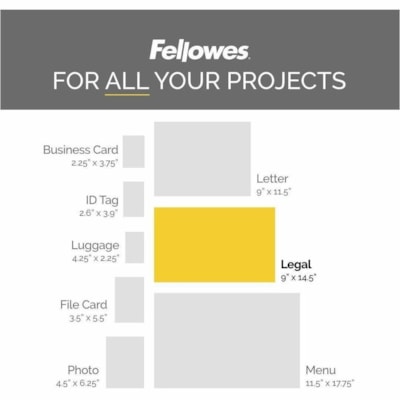 Fellowes Glossy Pouch - Legal, 3 mil, 50 pack - Sheet Size Supported: Legal - Laminating Pouch/Sheet Size: 9" (228.60 mm) Width x 3 mil (0.08 mm) Thickness - Type G - Glossy - for Document - Pre-trimmed, Durable - Clear - 50 / Pack LEGAL 9" X 14 1/2" 50/PK DIRECTIONAL ARROWS