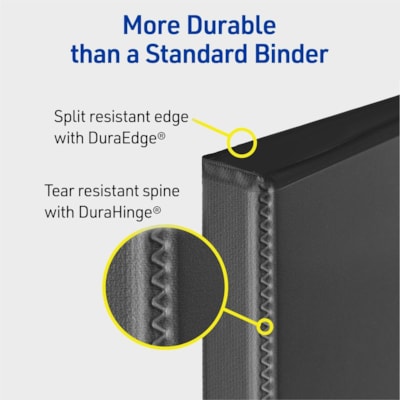 Avery® Durable View Binder 2" , Slant D Rings, Black - 2" (50.80 mm) Binder Capacity - Letter - 8 1/2" (215.90 mm) x 11" (279.40 mm) Sheet Size - 530 Sheet Capacity - 3 x 2" (50.80 mm) Ring(s) - Fastener(s): Slant Ring - Pocket(s): 2, Internal - Polypropylene - Black - Recycled - Pocket, Durable SLANT D RINGS BLACK 2"