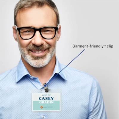 Avery® Garment Friendly Clip Style Name Badge Kitfor Laser and Inkjet Printers, 2-1/4" x 3-1/2" - Legal - 8 1/2" (215.90 mm) x 11" (279.40 mm) - Durable, Reusable, Printable, Clip, Micro Perforated - White - 13 Sheets - 100 / Box KIT  2-1/4"X 3-1/2" 100/BOX 