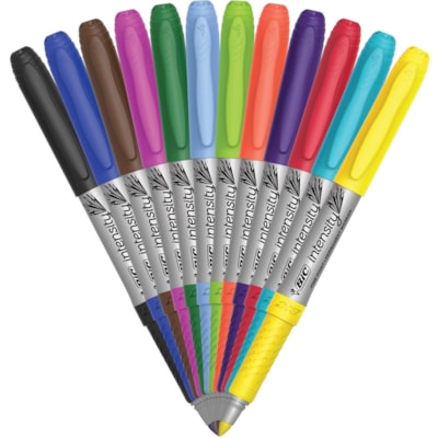 BIC Intensity Permanent Markers, Fine Tip Permanent Markers, Assorted Colours, 12-Count Pack, Black Markers for School Supplies and Office Supplies - 1.8 mm (0.07") Bold, Fine Marker Point - Assorted Ink - 12 Pack 12PK FINE POINT