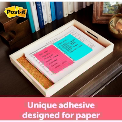 Post-it® Lined Notes - Poptimistic Color Collection - 300 - 4" (101.60 mm) Flag/Note Width x 6" (152.40 mm) Flag/Note Length - Rectangle - 100 Sheets per Pad - Ruled - Power Pink, Neon Green, Aqua - Paper - Self-adhesive, Repositionable - 3 / Pack POPTIMISTIC 100/PAD RULED