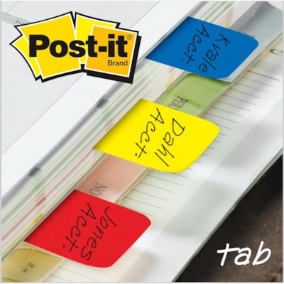 Post-it® - Onglets Durables - Inscriptibe Onglet(s) - hauteur de l'onglet 0,98 po (25 mm) x largeur de l'onglet 1 po (25,40 mm) - Autocollant, Amovible - Tab(s) Rouge, Jaune, Bleu, Néon - Résistant à l'usure, Résistant aux déchirures, Résistants, Inscripti POST-IT AMOVIBLES  JAUNE/ROUGE /BLEU-22 PAR COUL. 66 AU TOTAL