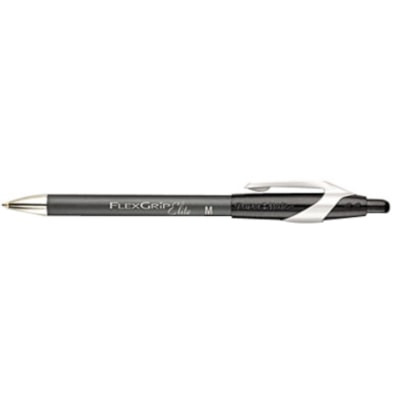 Paper Mate FlexGrip Elite Retractable Ballpoint Pens - Medium Pen Point - Refillable - Retractable - Black Ink - Black Rubber Barrel - Metal Tip - 1 Dozen  