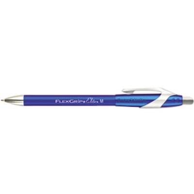 Paper Mate FlexGrip Elite Retractable Ballpoint Pens - Medium Pen Point - Refillable - Retractable - Blue Ink - Blue Rubber Barrel - Metal Tip - 1 Dozen MED W/ANTI GERM COATING 