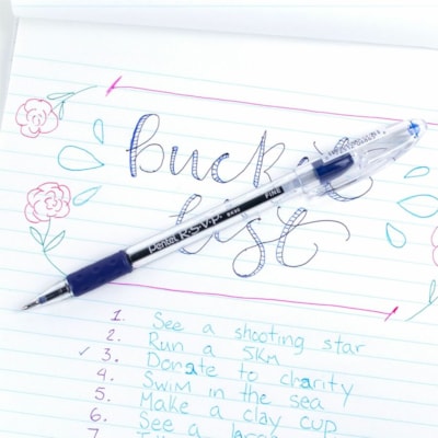 R.S.V.P. Ballpoint Pen, (0.7mm), Blue Ink - Pentel R.S.V.P. Ballpoint Pen, Everyday Writing, Office Supplies, School Supplies, Long Lasting 1,400m Writing Distance, 0.7mm Medium Point, Blue Ink USES BKL7-C REFILL  R.S.V.P. W/COMFORT GRIP REPLC BPSGPF-BE