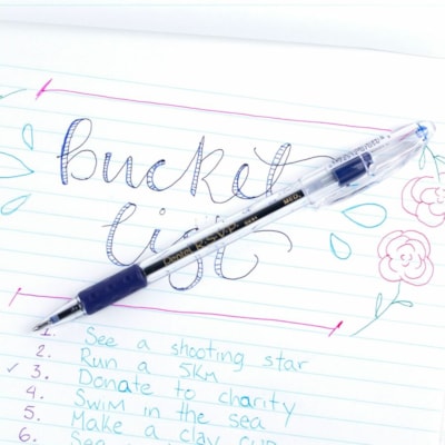 R.S.V.P. Ballpoint Pen, (1.0mm), Blue Ink - Pentel R.S.V.P. Ballpoint Pen, Everyday Writing, Office Supplies, School Supplies, Long Lasting 1,400m Writing Distance, 1.0mm Bold Point, Blue Ink RUBBER GRIP REFILLABLE STAINLESS STEEL TIP