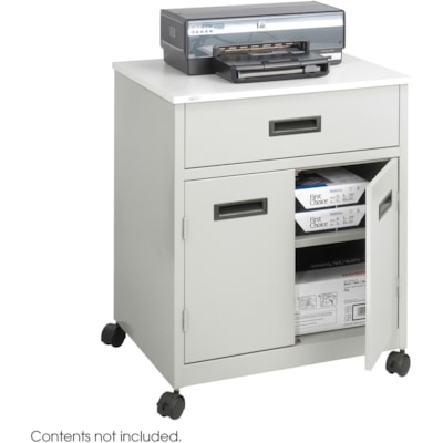 Safco Steel Mobile Machine Stand with Drawer - 200 lb (90718.47 g) Load Capacity - 2 x Shelf(ves) - Hinged Door - 29.75" (755.65 mm) Height x 25" (635 mm) Width x 20" (508 mm) Depth - Floor - Laminate, Powder Coated - Steel - Gray  