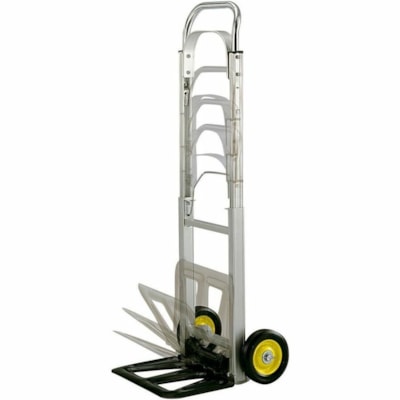 Safco Hideaway Compact Hand Truck - Folding Handle - 250 lb (113398.09 g) Capacity - 2 Casters - 6" (152.40 mm) Caster Size - Steel, Aluminum - 15.5" (393.70 mm) Width x 16.5" (419.10 mm) Depth x 43.5" (1104.90 mm) Height - Aluminum Frame - Silver - 1 Each 15.5X8 OPENS TO 16.5X29X43.5 