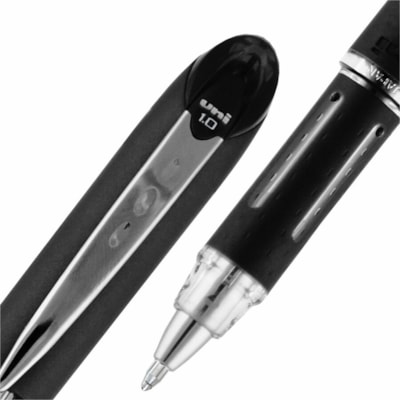 uniball¿ Jetstream Ballpoint Pens - 1 mm (0.04") Medium Pen Point - Refillable - Black Ink - Pigment-based - Black Stainless Steel Barrel - 1 Each BLACK W/WINDOWED GRIP TO MONITOR INK REFILLABLE 12/BOX