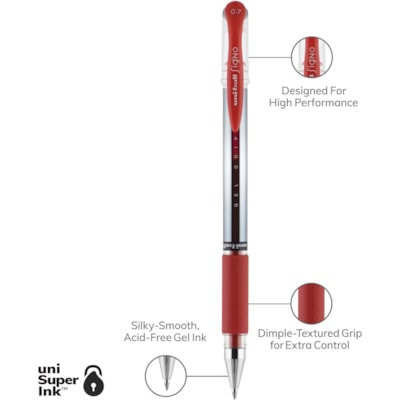 uniball(tm) Gel Grip Pens - 0.7 mm (0.03") Medium Pen Point - Red Ink - Gel-based - 1 Dozen .7 M RED 