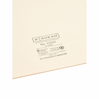 Smead Straight Tab Cut Letter Recycled File Jacket - 8 1/2" (215.90 mm) x 11" (279.40 mm) - 11 pt. (3.87 mm) - 2 Plys - Manila - Reinforced, Slip Resistant - 10% Recycled - 100 / Box REINFORCED STRAIGHT-CUT TAB LETTER SIZE/MANILA