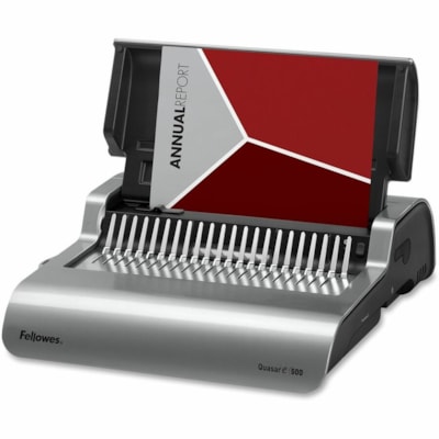 Fellowes Quasar(tm) E 500 Electric Comb Binding Machine w/ Starter Kit - CombBind - 500 Sheet(s) Bind - 25 Punch - 5.13" (130.30 mm) Height x 16.88" (428.75 mm) Width x 15.38" (390.65 mm) Depth - Metallic Silver, Black ELECTRIC. PUNCHES 25 SHTS BINDS UP TO 500 SHEETS