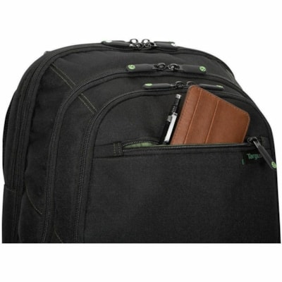 Targus Spruce EcoSmart TBB019US Carrying Case (Backpack) for 17" (431.80 mm) Notebook - Black, Green  - Bump Resistant, Drop Resistant, Water Resistant, Shock Absorbing - Polyester, Plastic Body - Checkpoint Friendly - Shoulder Strap, Trolley Strap - 10.63" (270 mm) Height x 7.48" (190 mm) Width x 0  