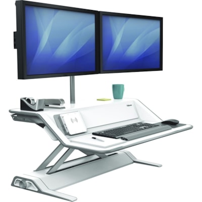 Fellowes Lotus DX Sit-Stand Workstation - 35 lb (15875.73 g) Load Capacity - 5.50" (139.70 mm) Height x 32.75" (831.85 mm) Width x 24.25" (615.95 mm) Depth - White - Antimicrobial and Workstation 