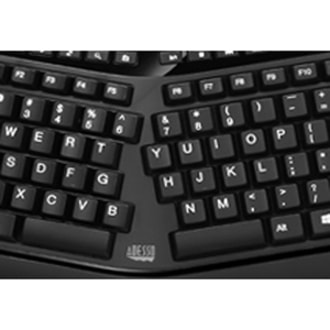 Adesso 2.4GHz Wireless Ergonomic Touchpad Keyboard - Wireless Connectivity - RF - 30 ft (9144 mm) - 2.40 GHz - USB Interface - 105 Key(s) - 20 Hot Key(s) - Previous Track, Next Track, Play/Pause, Volume Up, Volume Down, Mute, Forward, Search, Wake-up, My Computer, Sleep, ... Hot Key(s) - Windows 10, m Media 3D  Ergonomic  Touchpa d Keyboard  with  sp