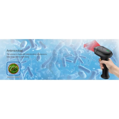 Adesso NUSCAN 2500TB Bluetooth Spill Resistant Antimicrobial 2D Barcode Scanner - Wireless Connectivity - 12" (304.80 mm) Scan Distance - 1D, 2D - CMOS - Bluetooth - USB - Black - USB - Logistics, Warehouse, Library, Healthcare, Retail ld 2D Barcode Scanner 