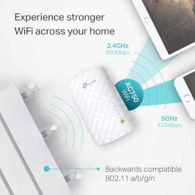 TP-Link RE220 Dual Band IEEE 802.11ac 750 Mbit/s Wireless Range Extender - 2.40 GHz, 5 GHz - 3 x Internal Antenna(s) - Internal - 1 x Network (RJ-45) - Fast Ethernet - 6.50 W - Wall Mountable  