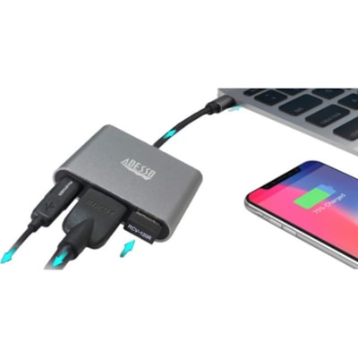 Adesso 3-IN-1 USB-C Multi-Port Docking Station (TAA Compliant) - for Notebook, Monitor, Projector, Smartphone, Tablet, TV - Charging Capability - USB Type C - 4K @30Hz - 3840 x 2160 - 2 x USB Ports - 1 x USB 3.0 - 1 x USB Type-A Ports - USB Type-A - 1 x USB Type-C Ports - USB Type-C - HDMI - Wired - Docking Station with 1xTypeC p ort  1x USB 3.0-A+PD
