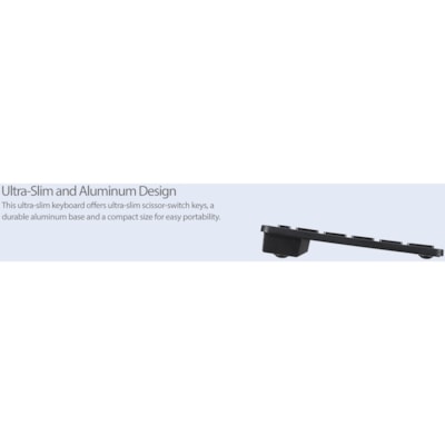 Adesso Bluetooth Wireless SlimTouch Mini Keyboard - Wireless Connectivity - Bluetooth - 30 ft (9144 mm) - USB Interface - 78 Key(s) - English (US) - QWERTY Layout - iPad - Windows - Scissors Keyswitch - AAA Battery Size Supported - Black  Wireless Mini Keyboard  Low P rofile Scissors Swit