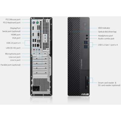Asus ExpertCenter D500 D500SA-Q31SP Desktop Computer - Intel Core i3 10th Gen i3-10100 - 8 GB - 256 GB SSD - Small Form Factor - Black - Windows 10 Pro - IEEE 802.11ac - 300 W 0SYST 