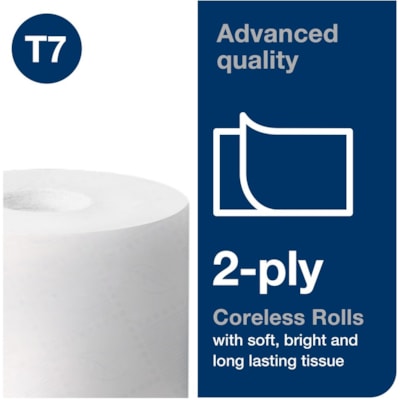 TORK Advanced Coreless High Capacity Bath Tissue - 2 Ply4" (101.60 mm) Length - 1000 Sheets/Roll - 4.75" (120.65 mm) Roll Diameter - White - 36 / Carton 2-PLY WHT 1000-SHT CORELESS 